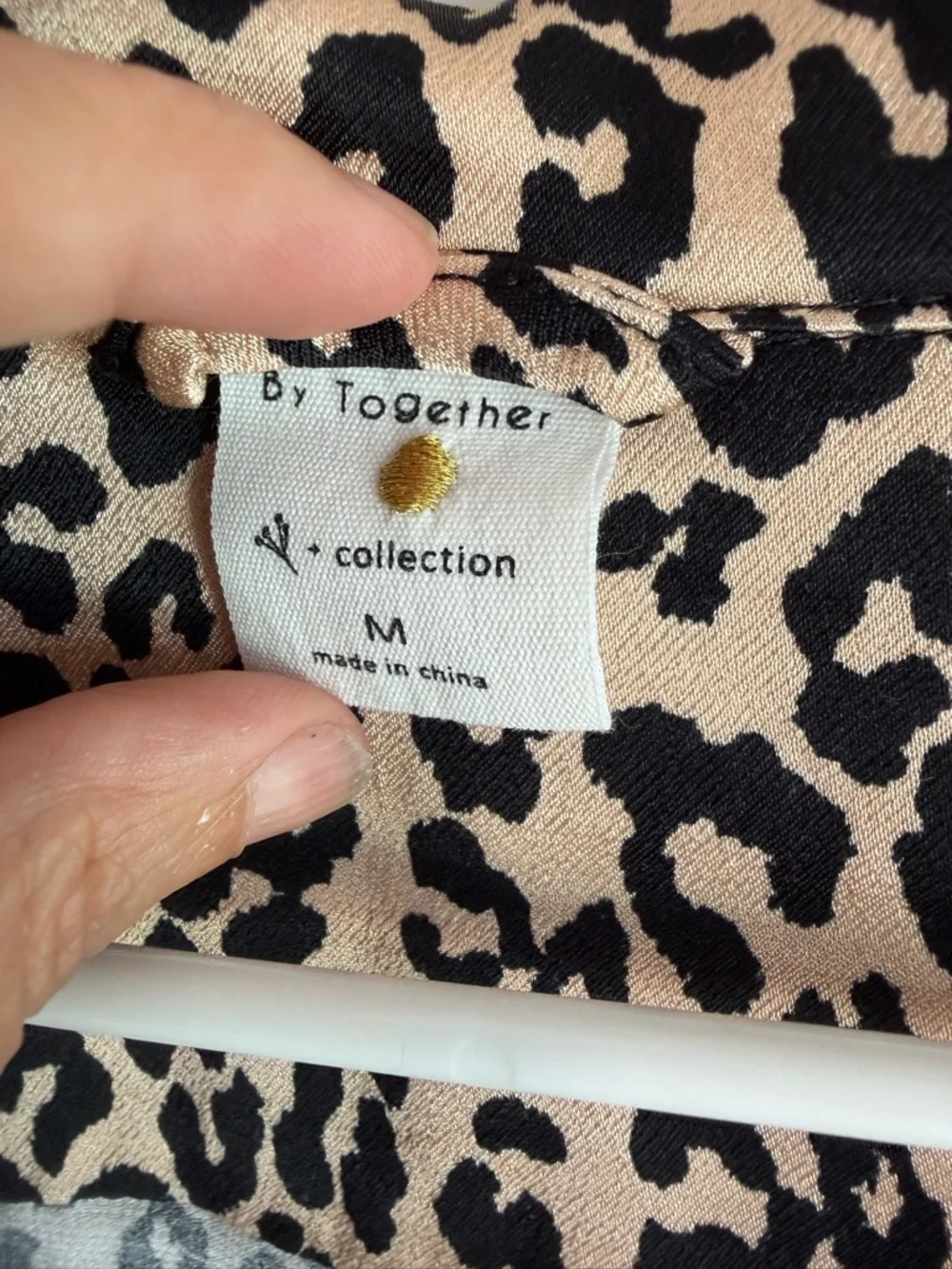 By Together Collection Leopard Print Pajama Set Tan Black Satin Long Sleeve M